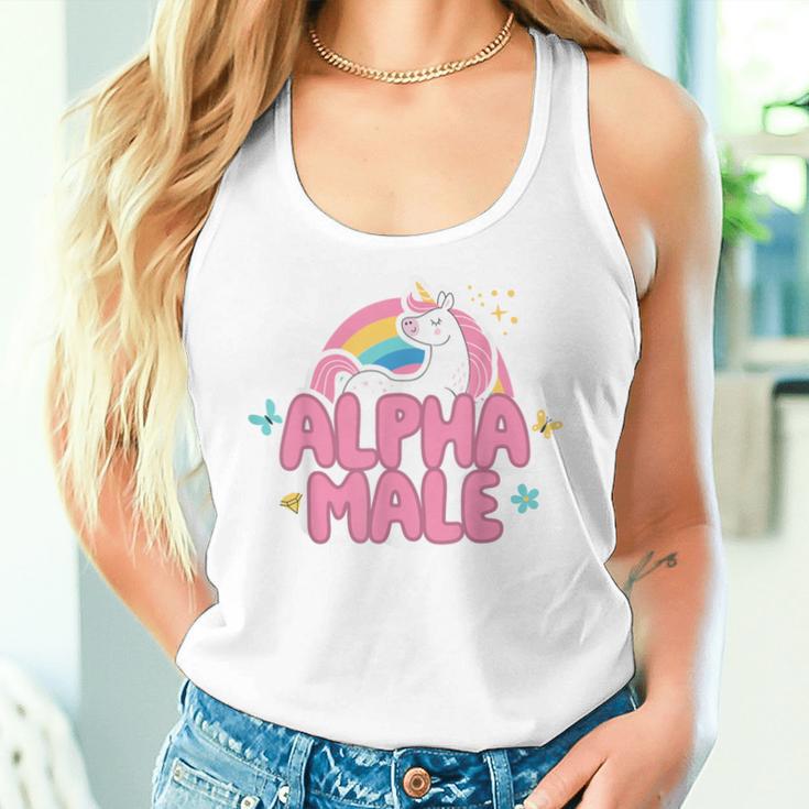 Alpha Male Unicorn Rainbow Ironic Sarcastic Humor Women Tank Top Gifts for Her