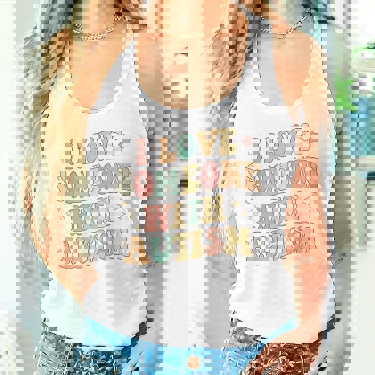 Autism Month Family Groovy I Love Someone With Autism Women Tank Top Gifts for Her