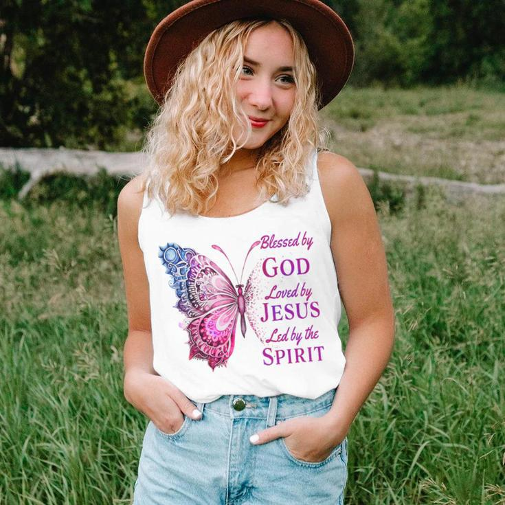 Blessed By God Loved By Jesus Pink Butterfly Christian Women Tank Top Gifts for Her