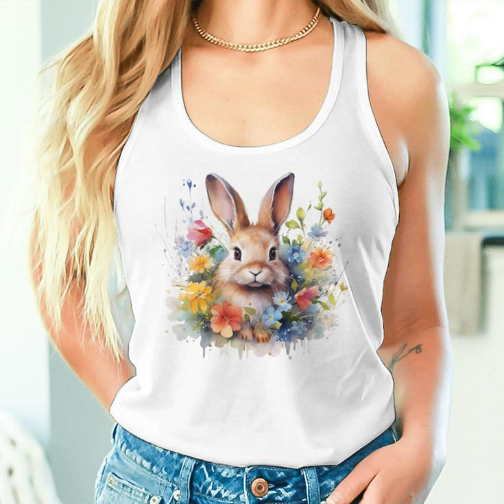 Bunny Rabbit Face Floral Watercolor Painting Love Bunnies Women Tank Top Gifts for Her