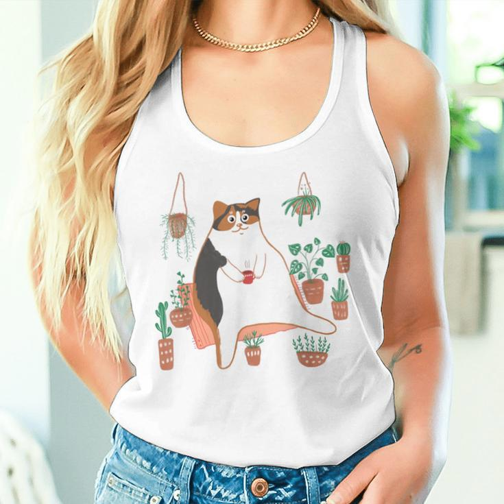 Calico Cat With Pot Plants Cat Lover For Mom Women Women Tank Top Gifts for Her