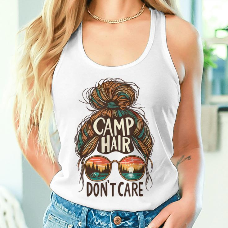 Camp Hair Don't Care Messy Bun Camping Camper Women Women Tank Top Gifts for Her