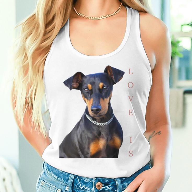 Damen Miniatur Pinscher Hund Mama Papa Liebe Welpe Haustier Mit-Ausschnitt Tank Top Frauen Geschenke für Sie