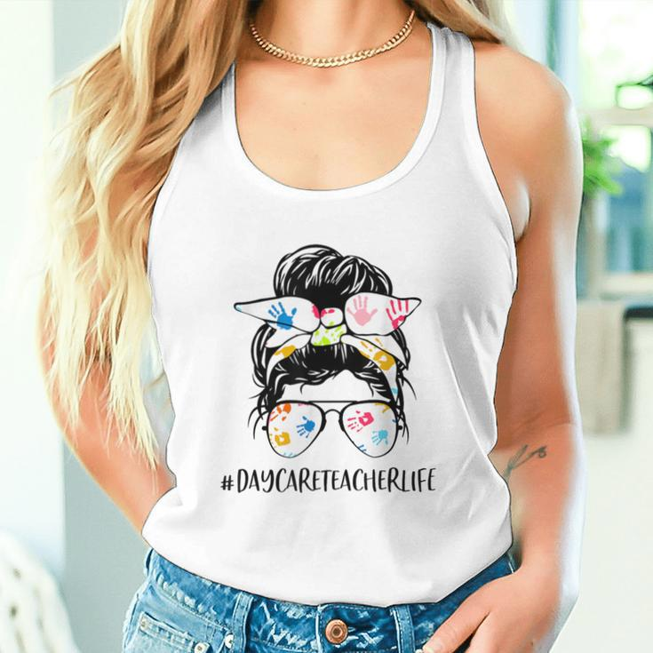 Daycare Teacher Life Messy Bun Hair Glasses Back To School Women Tank Top Gifts for Her
