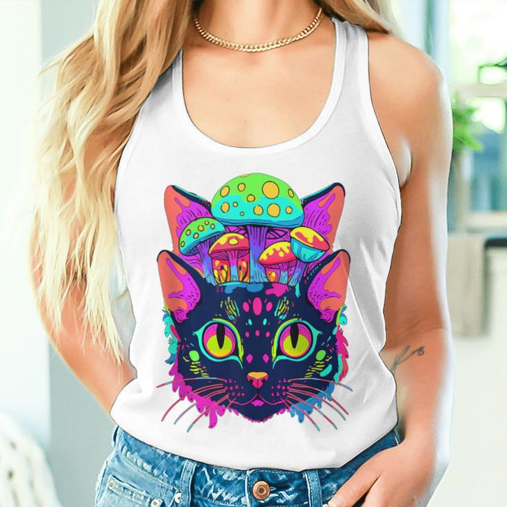 Edm Rave Trippy Cat Mushroom Psychedelic Festival Women Tank Top Gifts for Her