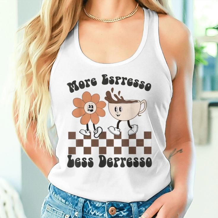 More Espresso Less Depresso Retro Groovy Flowers Coffee Cups Women Tank Top Gifts for Her