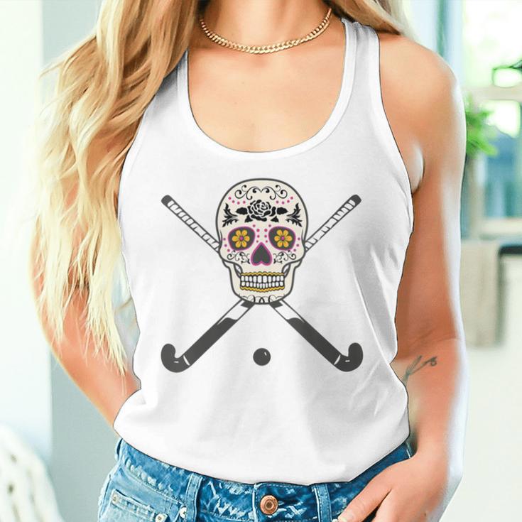 Girls High School Field Hockey Flower Sugar Skull Women Tank Top Gifts for Her