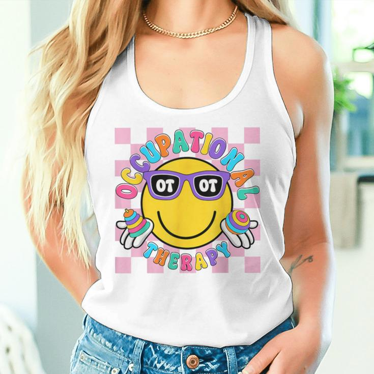 Groovy Occupational Therapy Ot Therapist Ot Month Happy Face Women Tank Top Gifts for Her