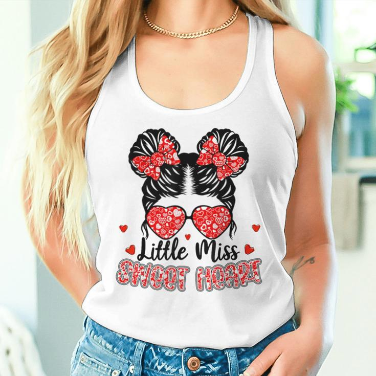 Little Miss Sweet Heart Messy Bun Valentine's Day Girl Girls Women Tank Top Gifts for Her