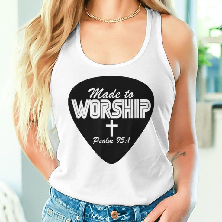 Made To Worship Guitar Pick Christian Cross Graphic Women Tank Top Gifts for Her