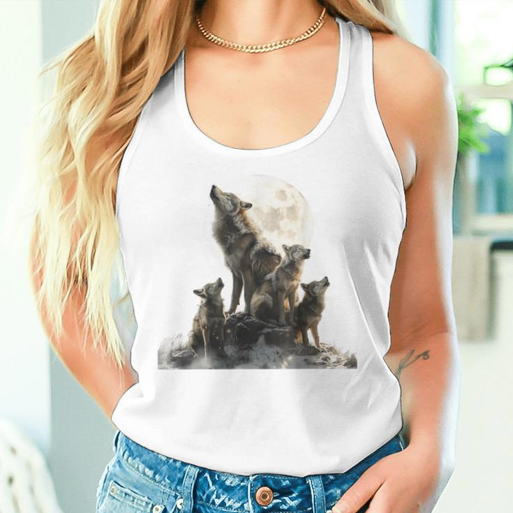 Mommy Wolf Howling At Moon Graphic Wolf Lovers Mother's Day Women Tank Top Gifts for Her