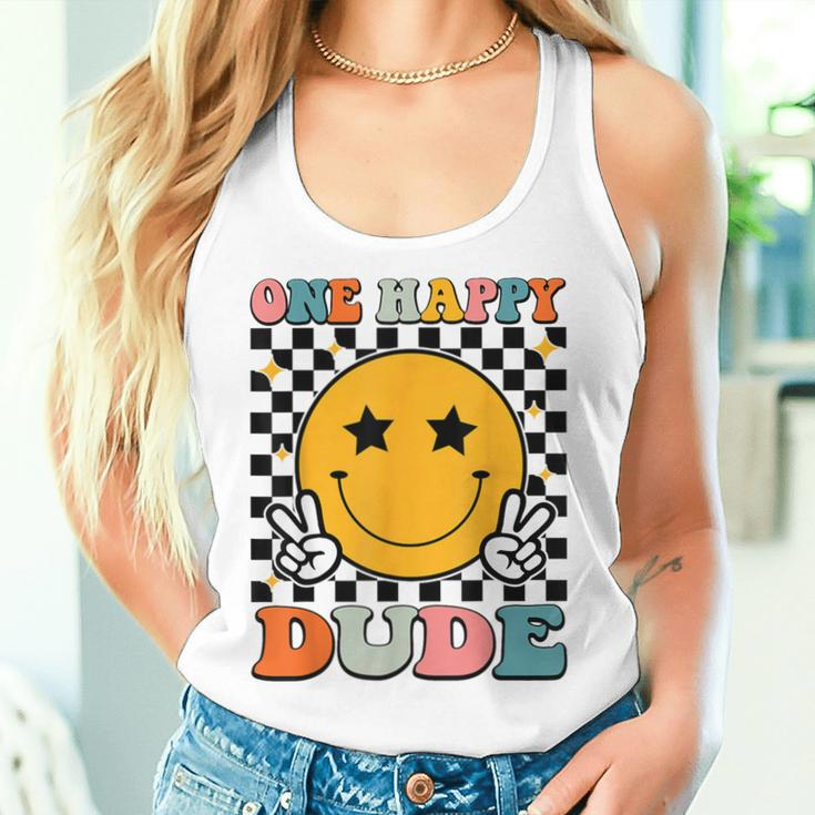 One Happy Dude Retro Groovy 1St Birthday Family Matching Women Tank Top Gifts for Her