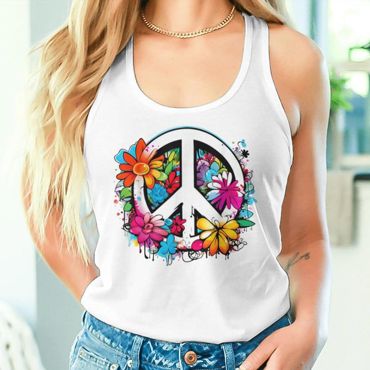 Peace Symbol Zeichen Blumen Frieden Flower Power Peace Sign Tank Top Frauen Geschenke für Sie