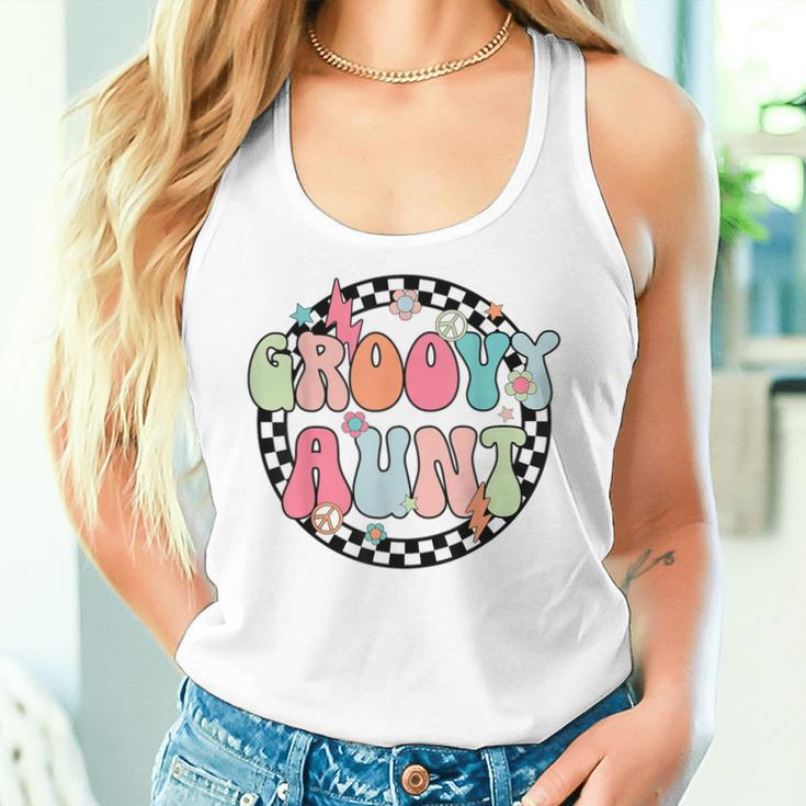 Retro Groovy Aunt Family Matching Birthday Party Checkered Women Tank Top Gifts for Her