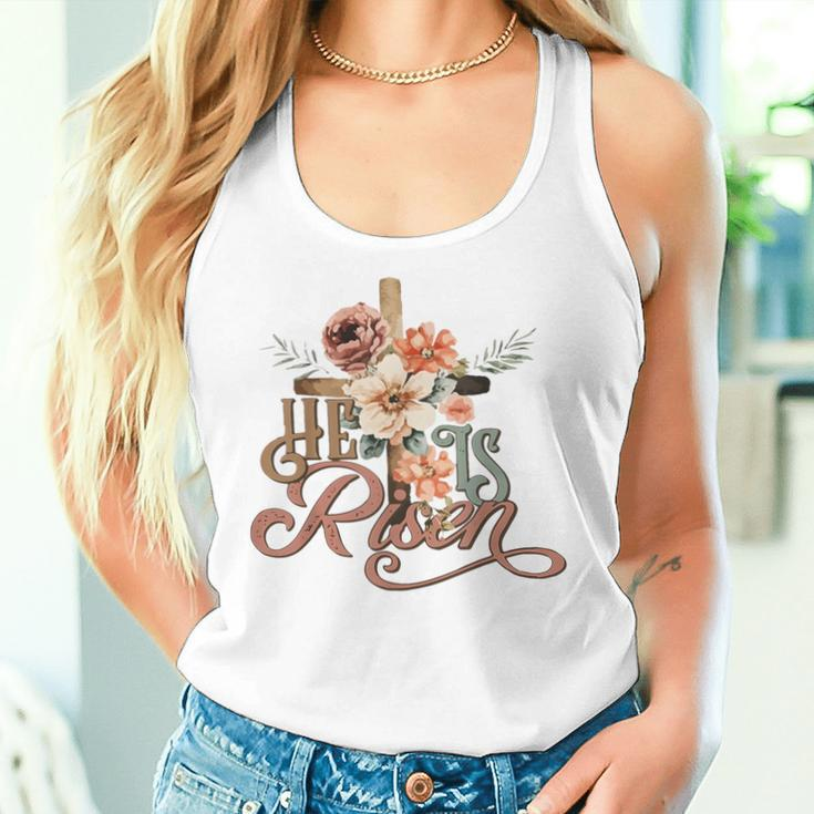 Retro Groovy He Is Risen Floral Jesus Easter Day Christians Women Tank Top Gifts for Her