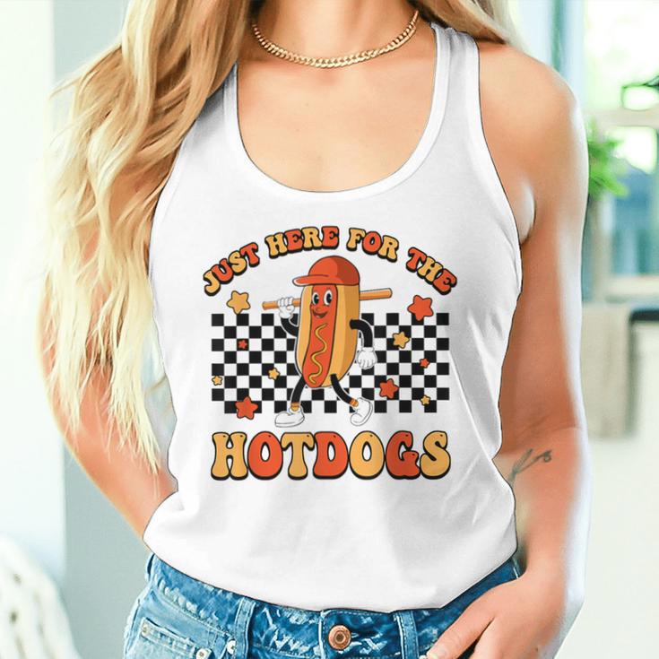 Retro Just Here For The Hotdogs Baseball Mom Sport Lover Women Tank Top Gifts for Her