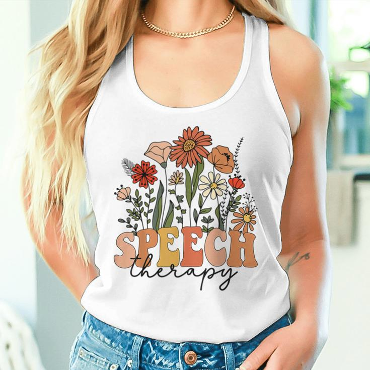 Retro Speech Therapy Flower Speech Therapist Pathologist Women Tank Top Gifts for Her