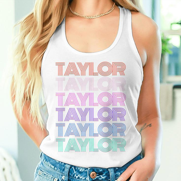 Retro Taylor Girl Boy First Name Pink Groovy Birthday Party Women Tank Top Gifts for Her
