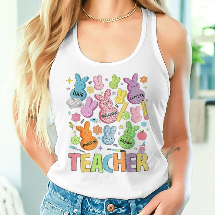 Retro Teacher Of Sweet Bunny Apparel Cute Teacher Easter Day Women Tank Top Gifts for Her