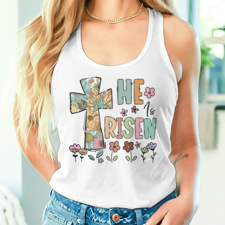He Is Risen Christian Easter Flowers Jesus Religious Women Tank Top Gifts for Her