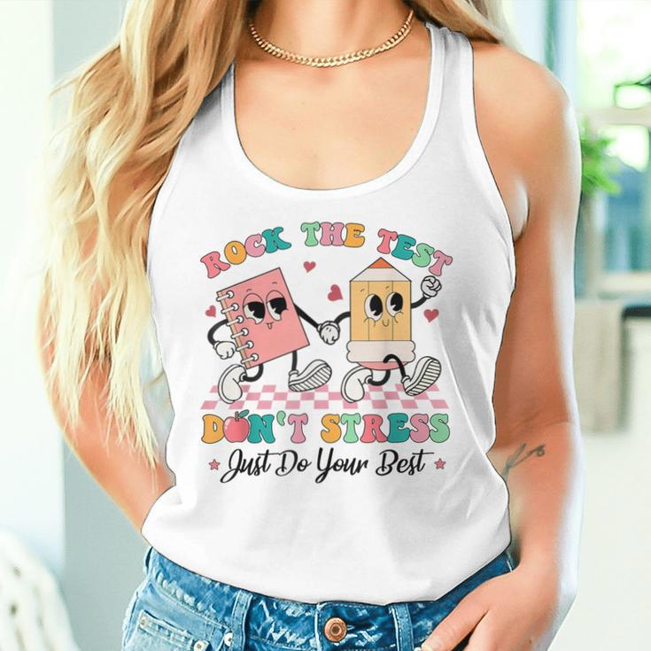 Rock The Test Dont Stress Testing Day Groovy Teacher Student Women Tank Top Gifts for Her