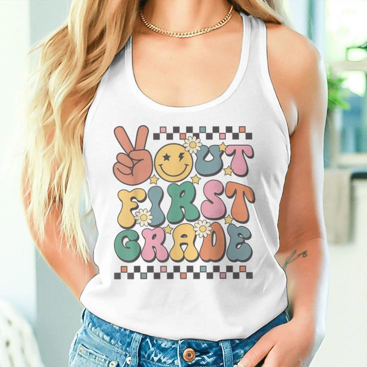 School Last Day Of 1St Grade Groovy Peace Out First Grade Women Tank Top Gifts for Her