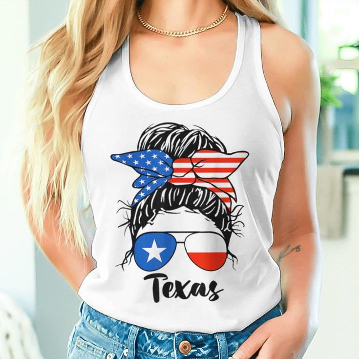 Texas State Flag Sunglasses Mom Messy Bun Hair Girl Women Tank Top Gifts for Her