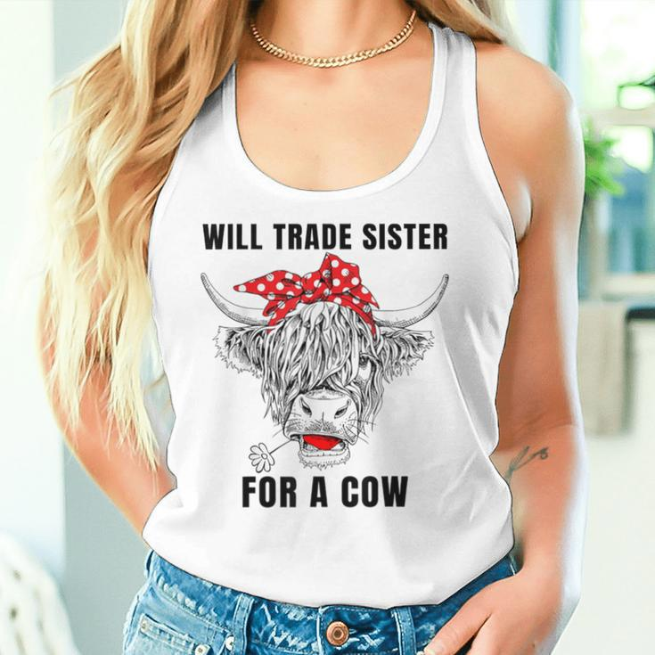 Will Trade Sister For A Cow Cow Messy Bun Women Tank Top Gifts for Her