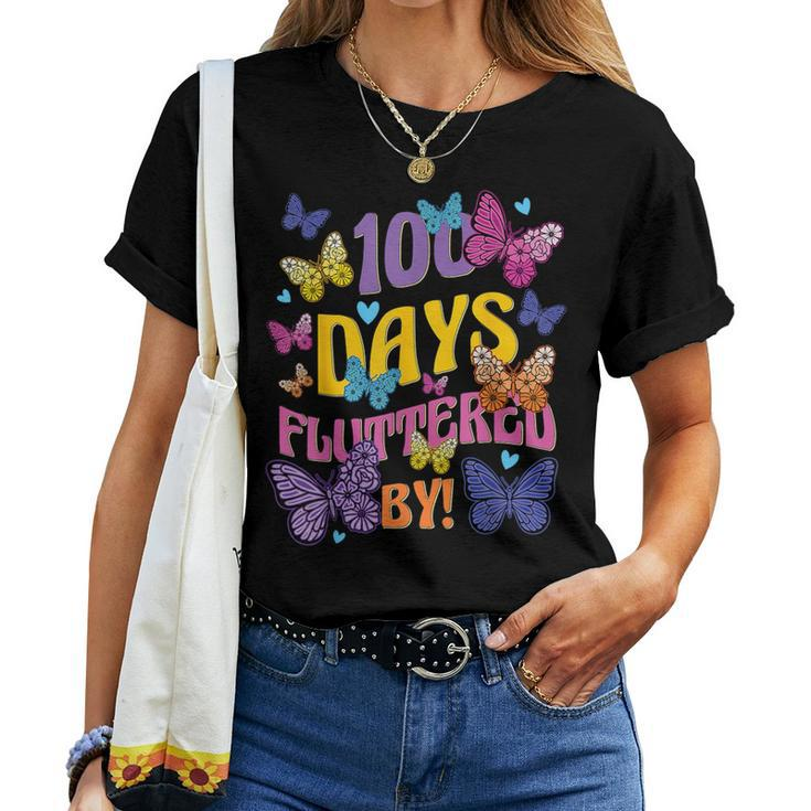 100 Days Fluttered By 100Th Day Of School Butterfly Girl Women T-shirt