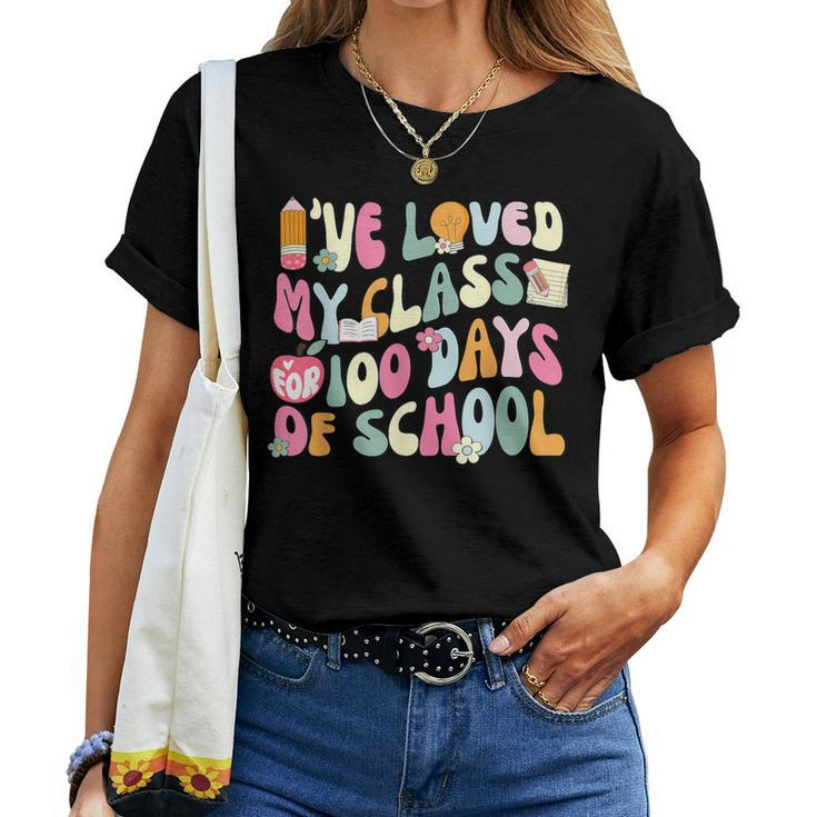 100 Days Loved My Class Retro Teacher 100Th Day Of School Women T-shirt
