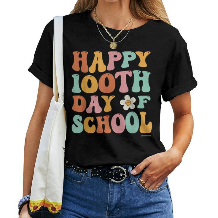 100 Days Of School For Teacher Student Retro Vintage Groovy Women T-shirt