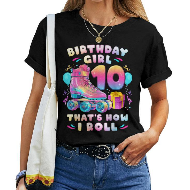10Th Birthday Girl 10 Years Roller Skates Number 10 Women T-shirt