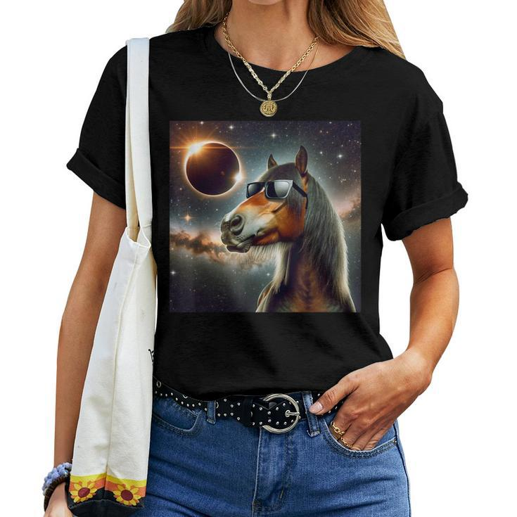 2024 Solar Eclipse Horse Wearing Glasses Totality Women T-shirt