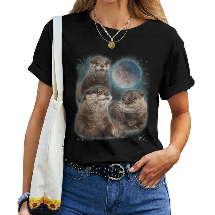 3 Otter Moon Howling Otter Head For Kid Women T-shirt