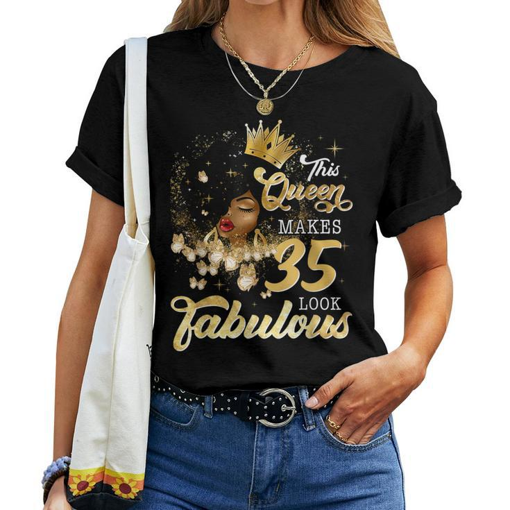 35Th Birthday Queen 35 Years Old Black Girl Afro Woman Women T-shirt