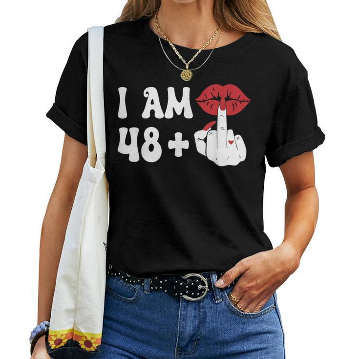 I Am 48 1 Middle Finger & Lips 49Th Birthday Girls Women T-shirt