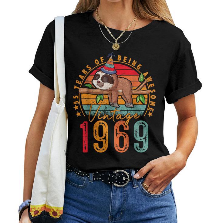 55 Years Old Sloth Lover Vintage 1969 55Th Birthday Women T-shirt