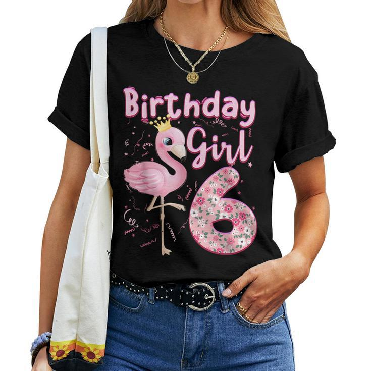 6Th Birthday Girls Flamingo 6 Years Old Tropical Flamingo Women T-shirt
