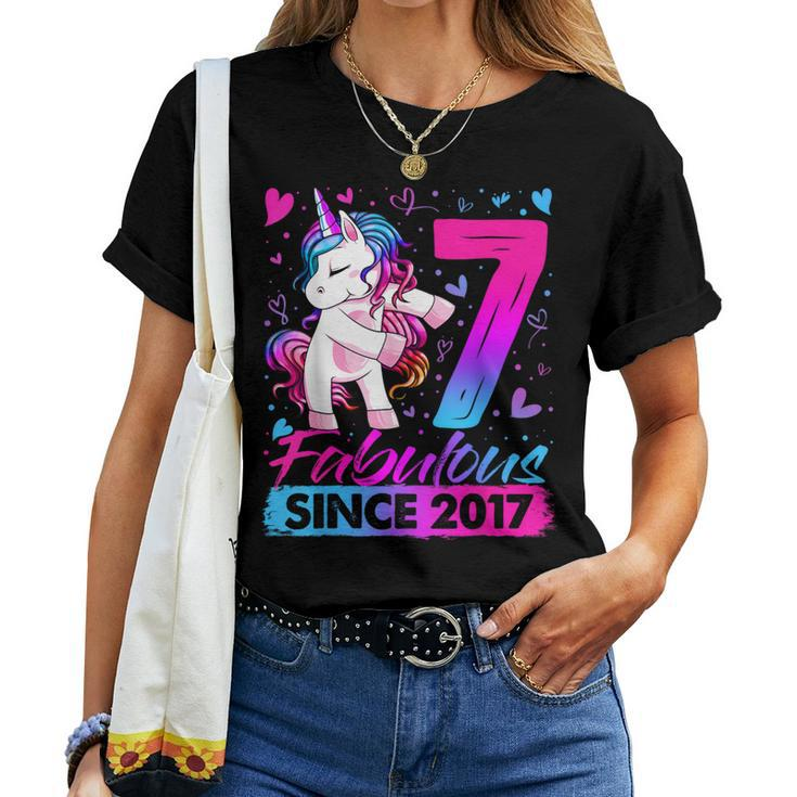 7 Years Old Flossing Unicorn 7Th Birthday Girl Party Women T-shirt