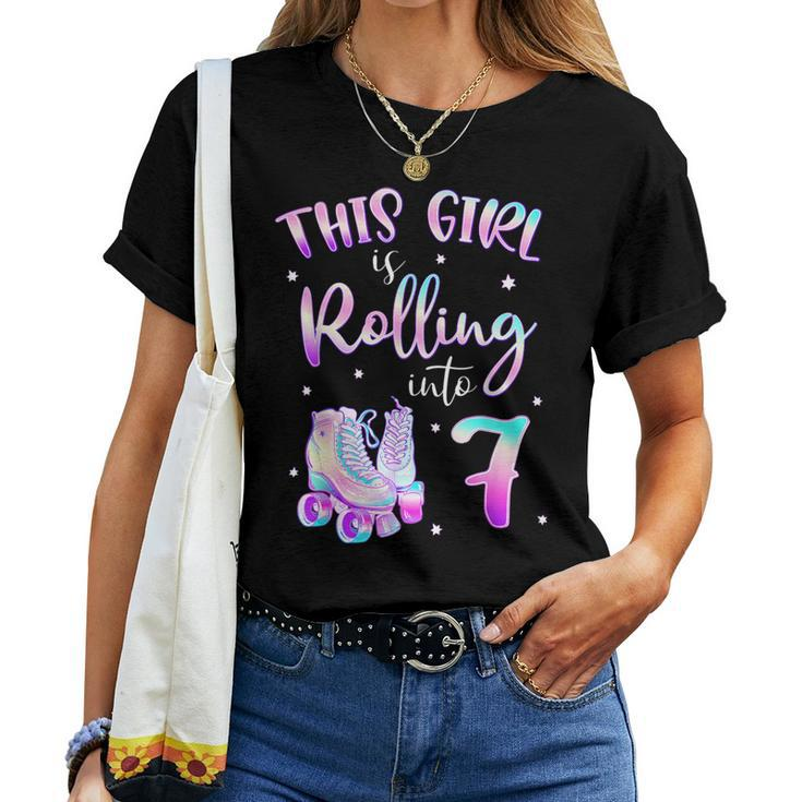 7Th Bday Rolling Into 7 Birthday Girl Roller Skate Party Women T-shirt