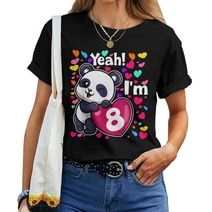 8 Years Old 8Th Birthday Panda Hearts Cute Girl Party Women T-shirt