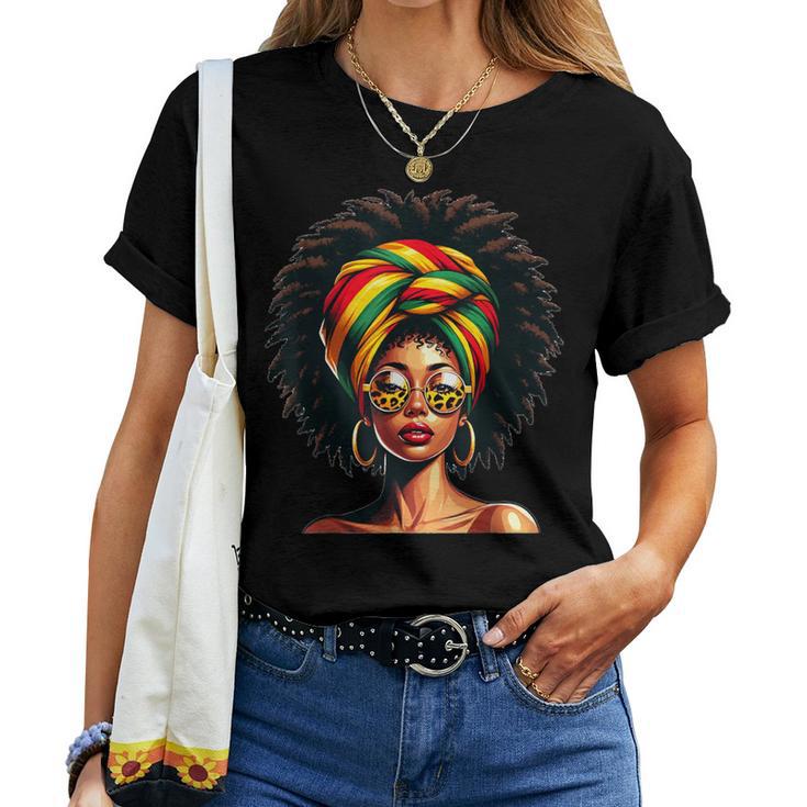 Afro Woman African Melanin Headscarf Nubian Black History Women T-shirt