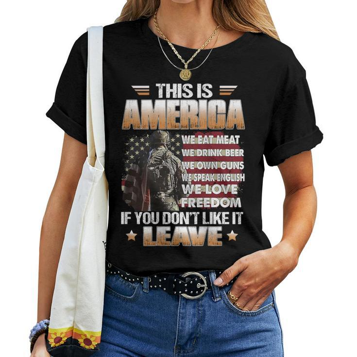 This Is America We Eat Meat We Drink Beer On Back Women T-shirt