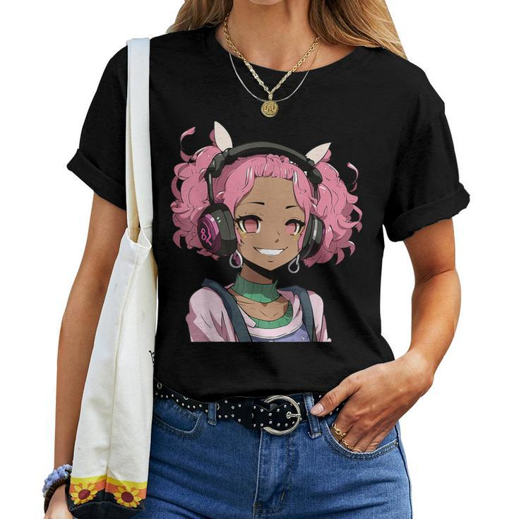 Anime And Music Black Girl Anime Merch Afro African American Women T-shirt