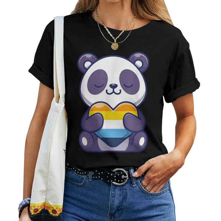 Aroace Pride Aro Ace Panda Heart Aromantic Asexual Pride Women T-shirt