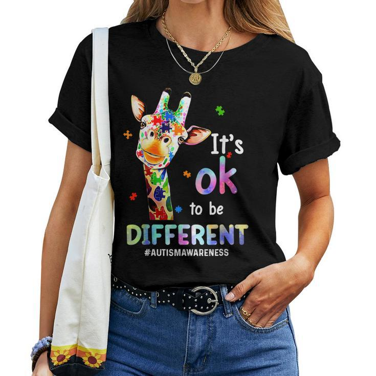 Autism Awareness Acceptance Giraffe Its Ok To Be Different Women T-shirt