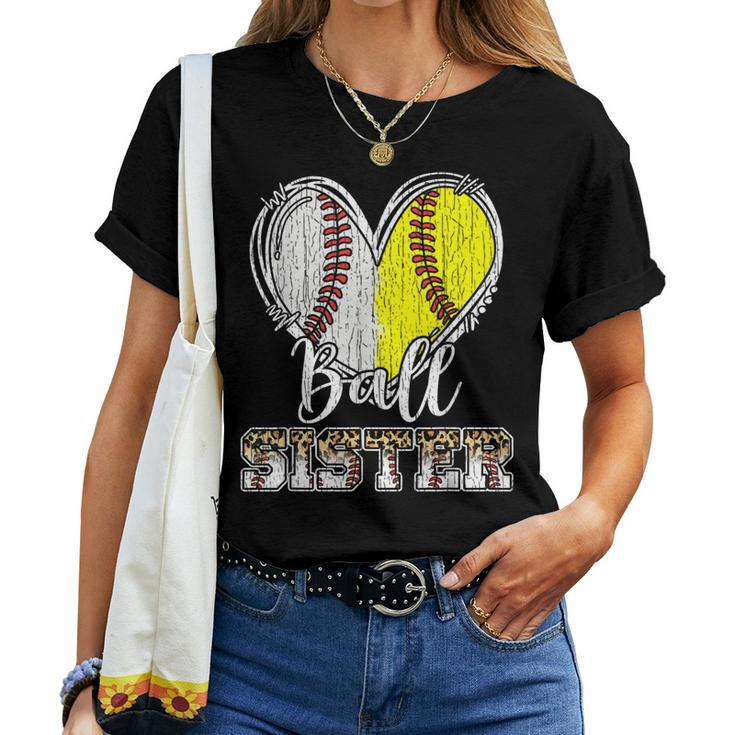 Ball Sister Heart Baseball Softball Sister Women T-shirt