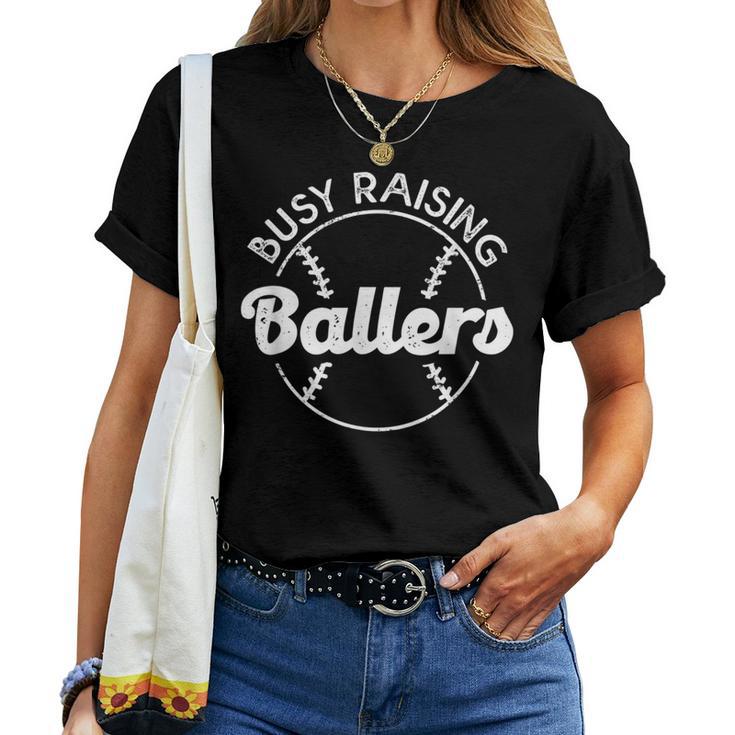 Baseball Dad Busy Raising Ballers Mom Of Baseball Players Women T-shirt