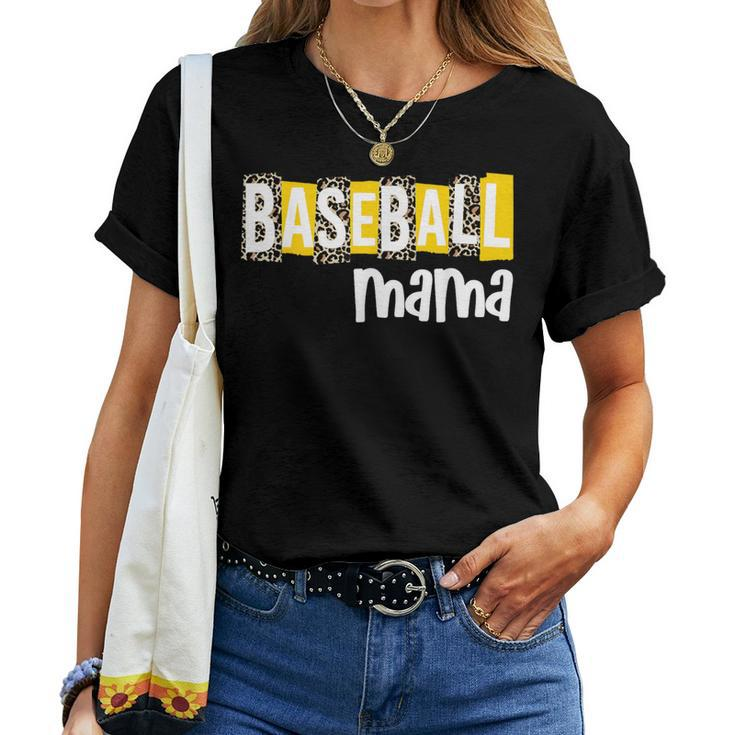 Baseball Mama Yellow Leopard Print Baseball Mom Gear Sports Women T-shirt