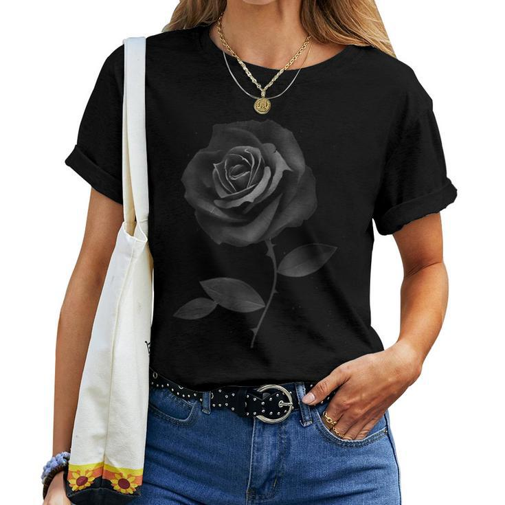 Beautiful Black Rose Flower Silhouette Women T-shirt